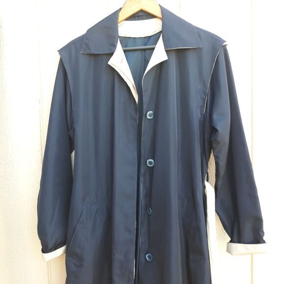 Vtg Trench Rain Coat Long Belted Sailor Back Color Blocked Black Cream Sz 6T - Picture 13 of 13